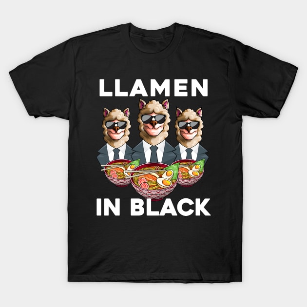 Llamen In Black Funny Noodles Kawaii Llama Ramen Gift T-Shirt by Blink_Imprints10